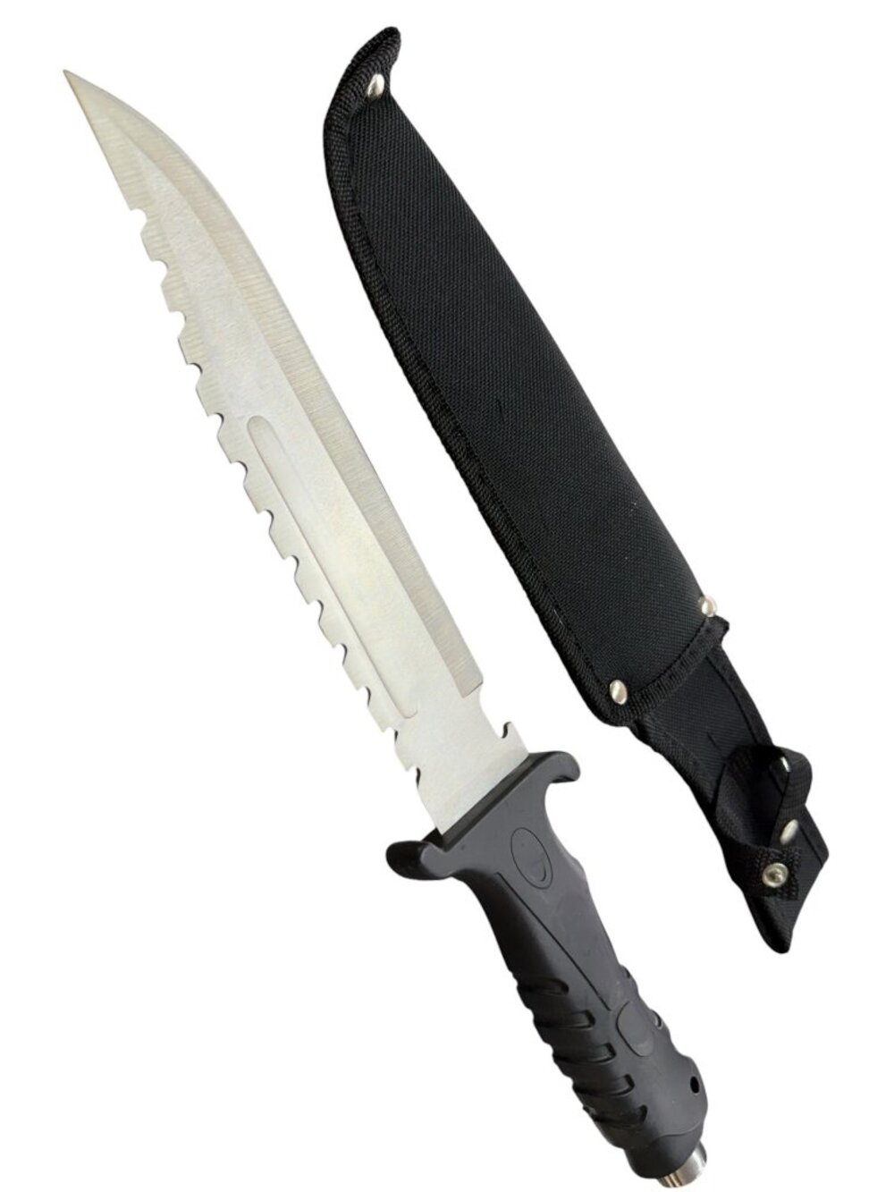 Survival Knife With Serrated Stainless Steel Blade Black Rubber Handle & Nylon S